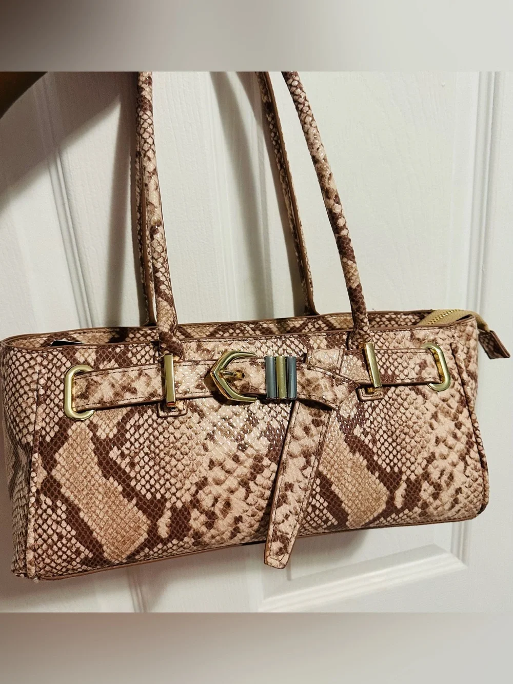 I.N.C Internal Concepts Python-Pattern Satchel Bag in Taupe-NWT!